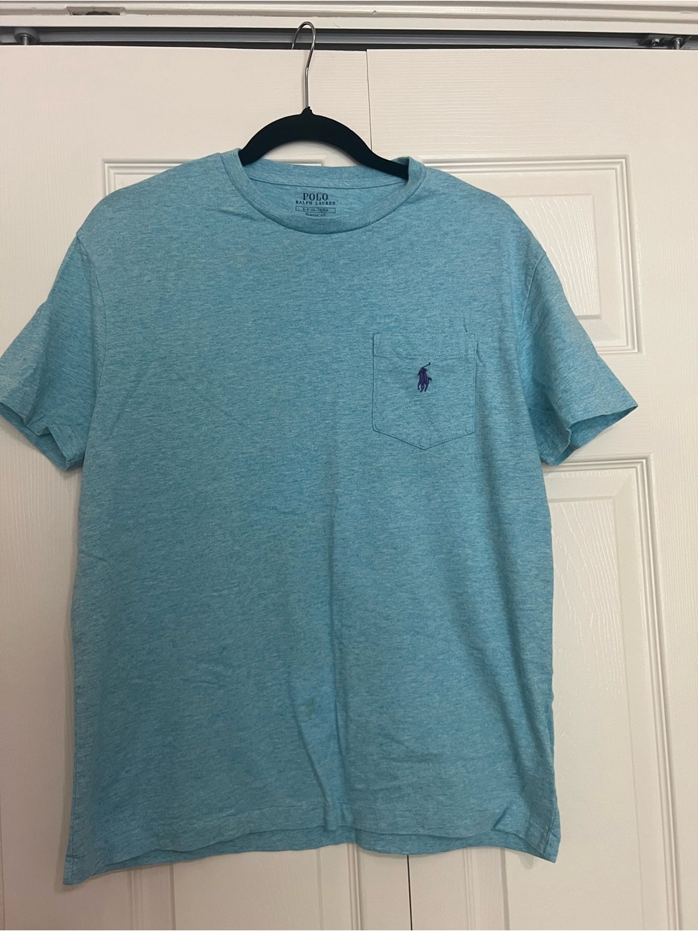 Polo by Ralph Lauren Heathered Light Blue Pocket Tee with Navy Pony